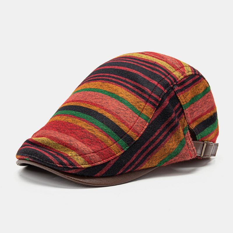 Collrown Unisex Pu Nahkaompeleet Värilliset Raidat Baretit Ulkokäyttöön Casual Visiiri Anti-uv Tasainen Hattu
