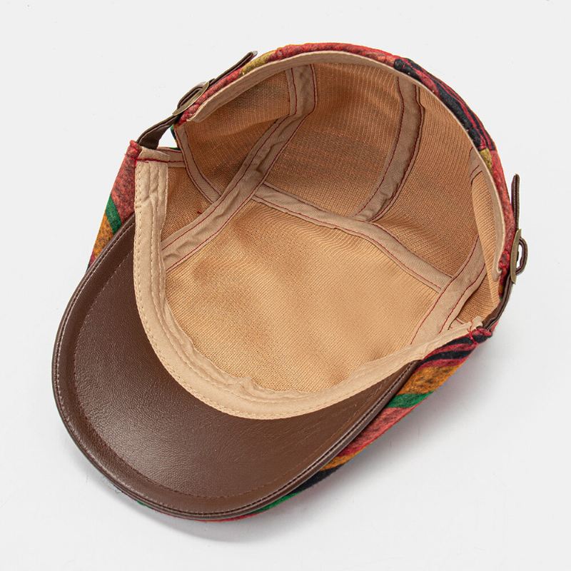 Collrown Unisex Pu Nahkaompeleet Värilliset Raidat Baretit Ulkokäyttöön Casual Visiiri Anti-uv Tasainen Hattu