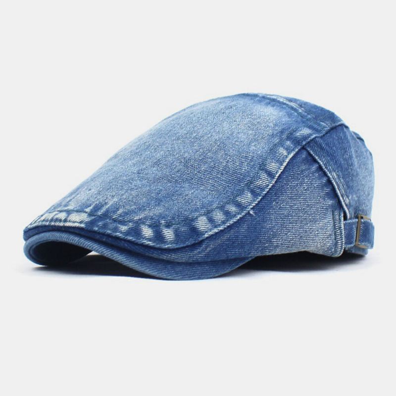 Miehet Made-old Denim Solid Retro Rento Aurinkovarjo Eteenpäin Hattu Baretti Hattu Litteä Hattu