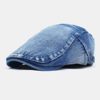 Miehet Made-old Denim Solid Retro Rento Aurinkovarjo Eteenpäin Hattu Baretti Hattu Litteä Hattu