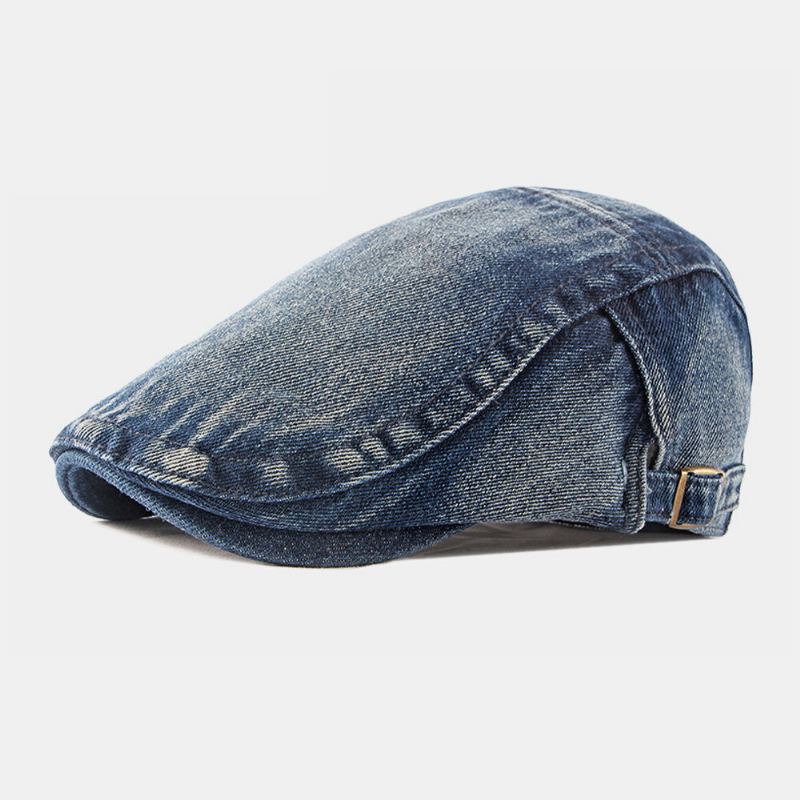 Miehet Pesty Denim Made-vanha Rento Retro Kuljettaja Litteä Hattu Eteenpäin Hattu Barettihattu