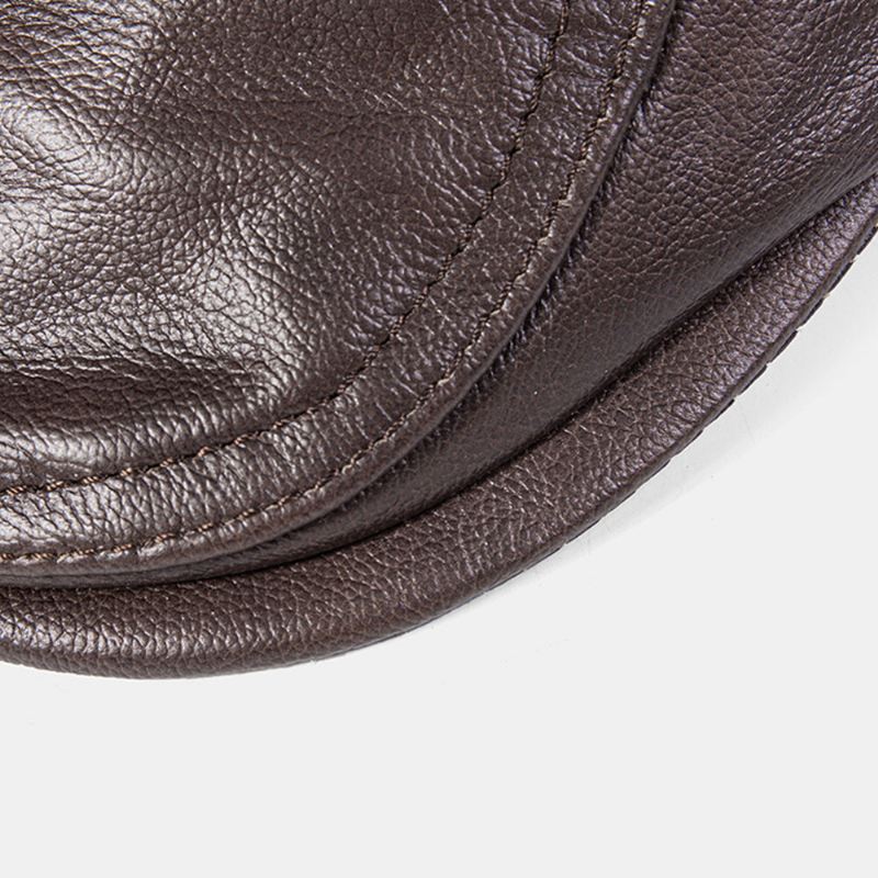 Miehet Syksy Talvi Pehmeä Nahka Lyhytlierinen Plus Velvet Lämpö Baretti Lippalakki Ulkokuulonsuojaimet Kuulosuojaimet Tuulenpitävä Lehmännahka Eteenpäin Lippalakki