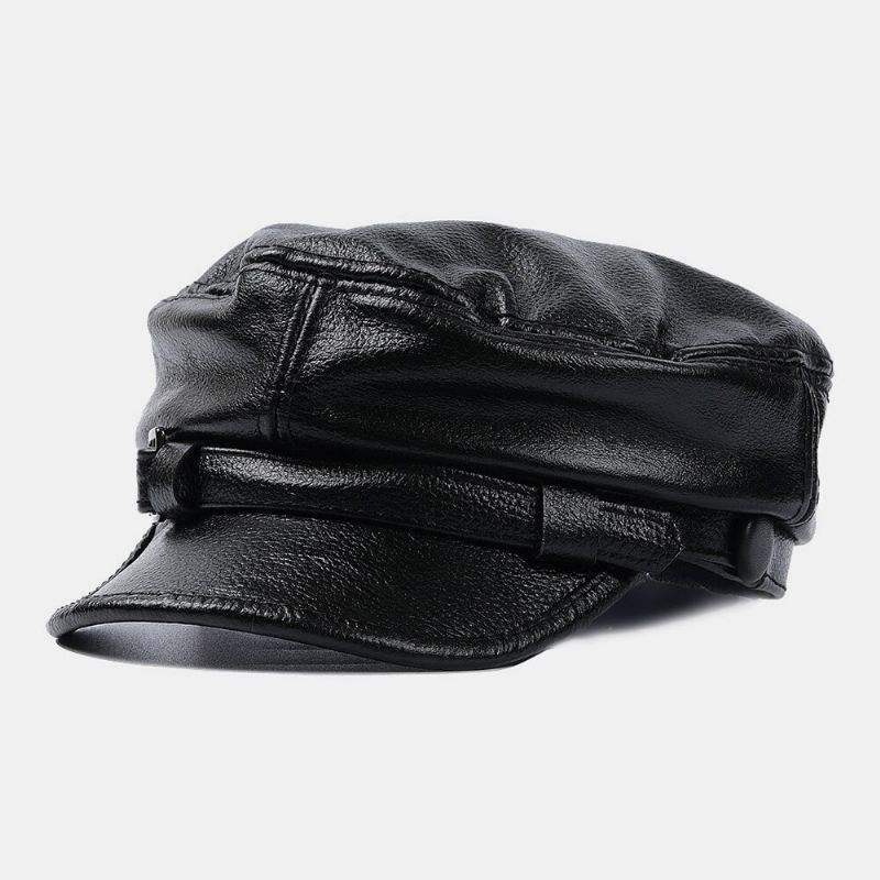 Miesten Aitoa Nahkaa Kiinteä Hengittävä Litteä Silinteri Retro Talvi Lämmin Sotilaallinen Lippalakki Kadettiarmeijan Lippalakit