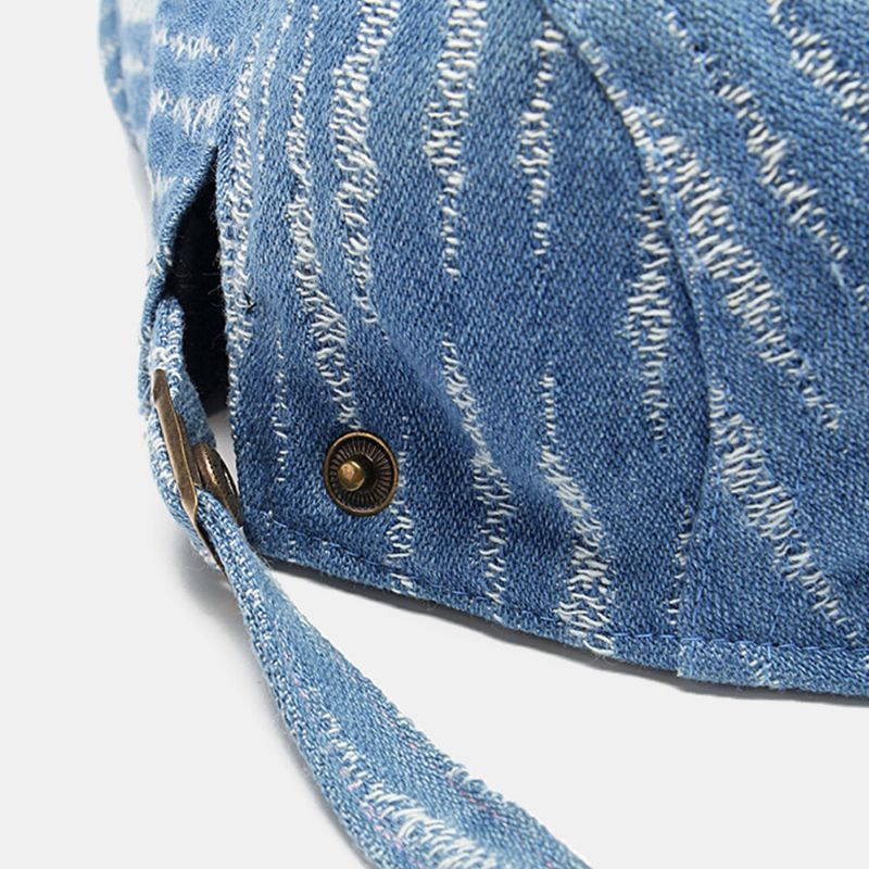 Miesten Denim Baretti Lippalakki Broke Hole Pieni Raita Lyhyt Lim Muoti Aurinkosuojavoide Litteä Hattu Eteenpäin Lippalakki