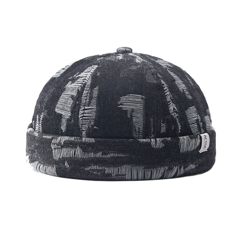 Miesten Denim Distressed Repeytynyt Trendikäs All-match Säädettävä Reunaton Pipo Landlord Caps Skull Caps
