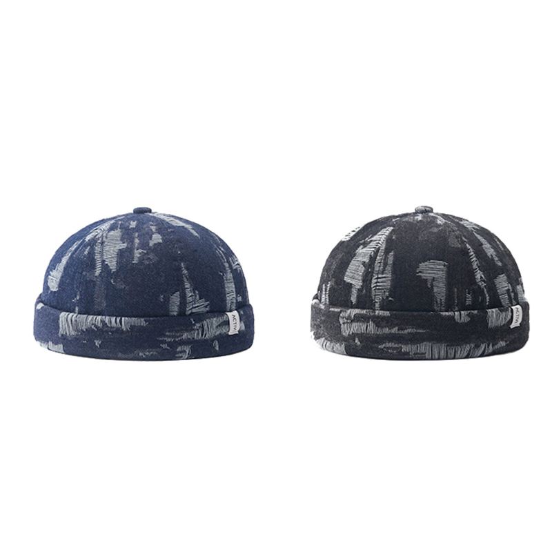 Miesten Denim Distressed Repeytynyt Trendikäs All-match Säädettävä Reunaton Pipo Landlord Caps Skull Caps