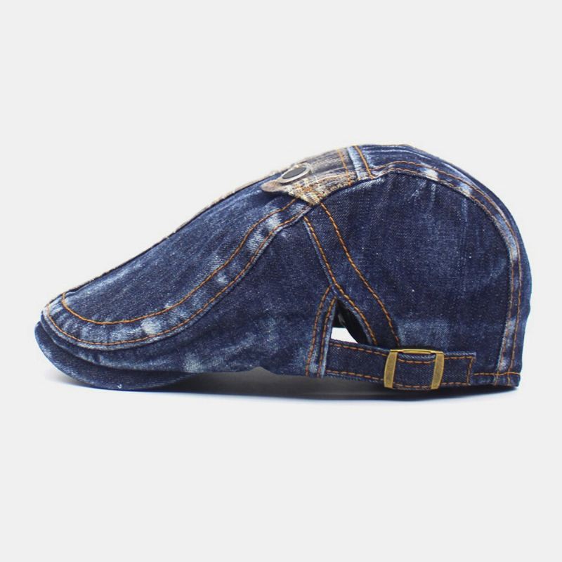 Miesten Denim Kaksitaskuinen Koriste Retro Ulkoilu Aurinkovarjo Eteenpäin Hattu Baretti Hattu Litteä Hattu