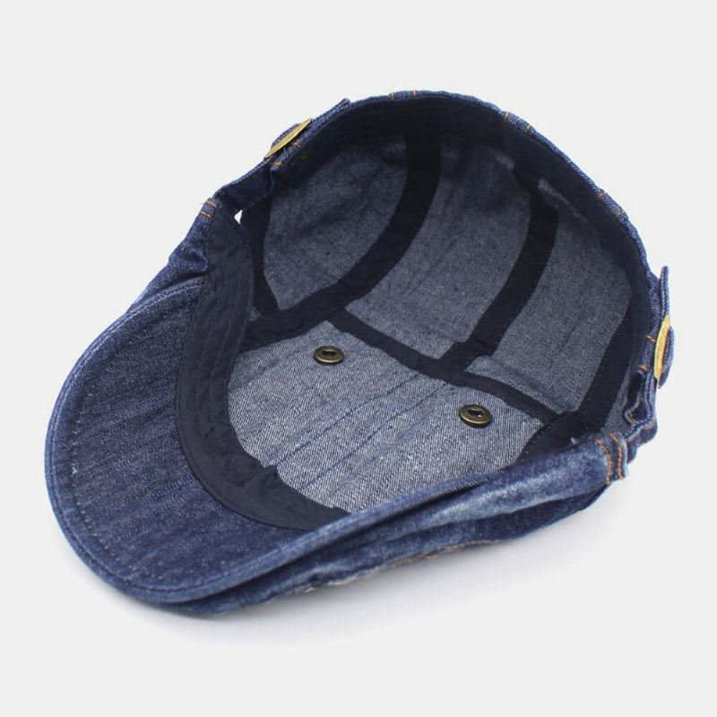 Miesten Denim Kaksitaskuinen Koriste Retro Ulkoilu Aurinkovarjo Eteenpäin Hattu Baretti Hattu Litteä Hattu