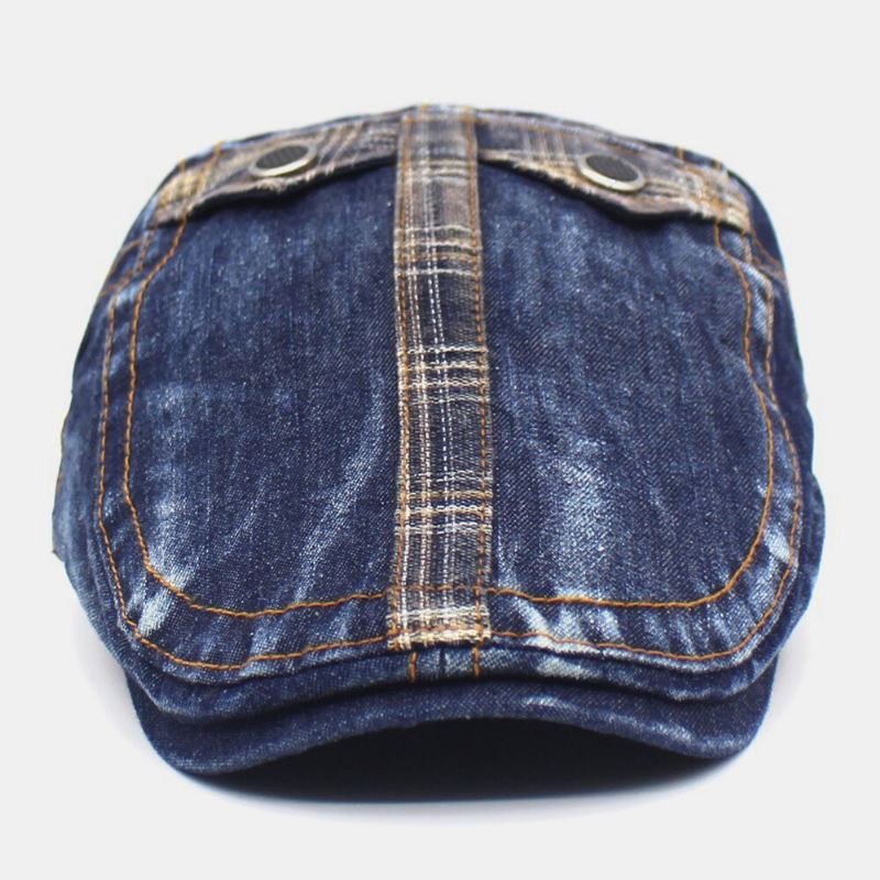 Miesten Denim Kaksitaskuinen Koriste Retro Ulkoilu Aurinkovarjo Eteenpäin Hattu Baretti Hattu Litteä Hattu
