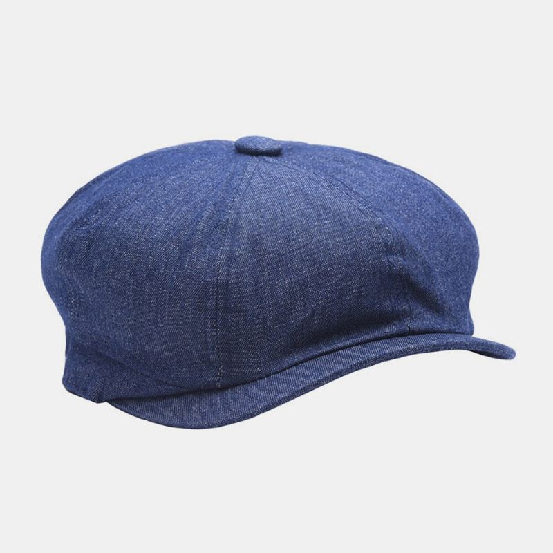 Miesten Denim Patchwork Baretti Lippalakki Rento Retro Elastinen Band Kahdeksankulmainen Hattu Litteä Hattu Maalari Lehtipoika Lippalakki