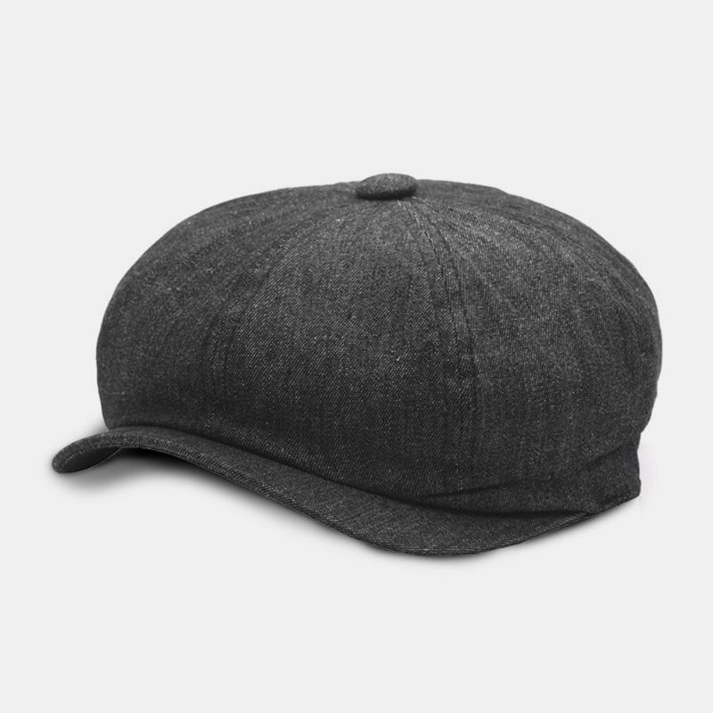 Miesten Denim Patchwork Baretti Lippalakki Rento Retro Elastinen Band Kahdeksankulmainen Hattu Litteä Hattu Maalari Lehtipoika Lippalakki