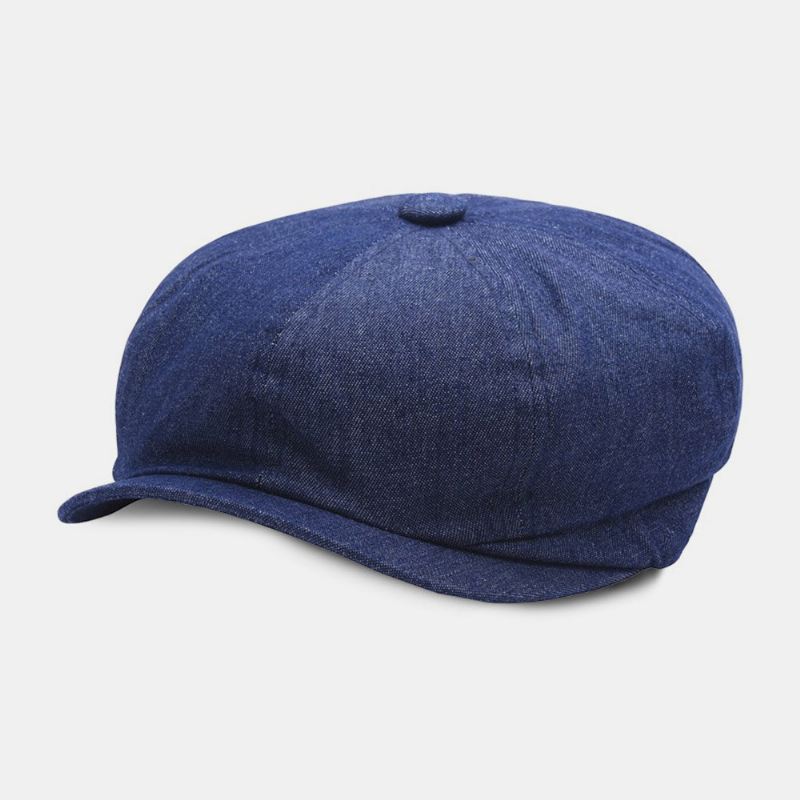 Miesten Denim Patchwork Baretti Lippalakki Rento Retro Elastinen Band Kahdeksankulmainen Hattu Litteä Hattu Maalari Lehtipoika Lippalakki