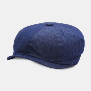 Miesten Denim Patchwork Baretti Lippalakki Rento Retro Elastinen Band Kahdeksankulmainen Hattu Litteä Hattu Maalari Lehtipoika Lippalakki