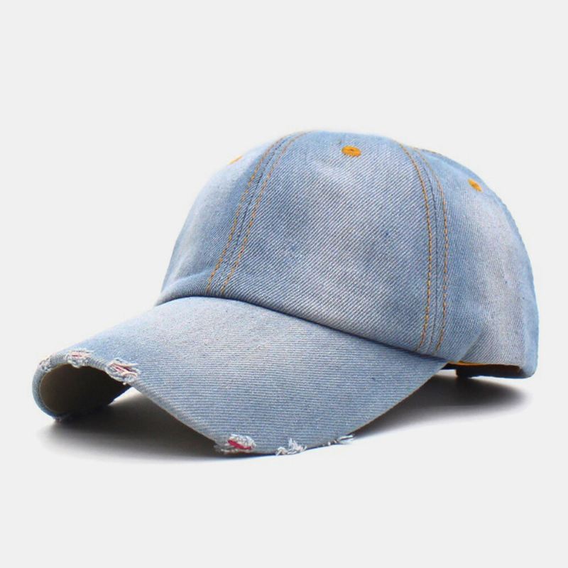 Miesten Denim Yksivärinen Hole Fashion Street Aurinkovarjo Säädettävä Pesäpallolippis