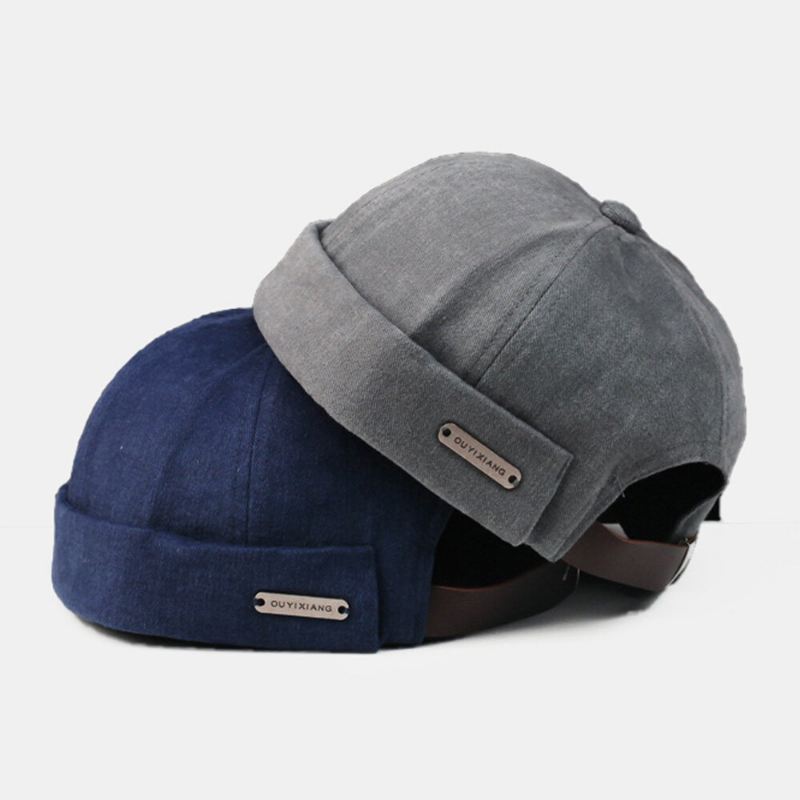Miesten Dome Metal Label Säädettävä Meloni Lippalakki Retro Stree Syksy Lämmin Tuulenpitävä Brimless Pipo Landlord Cap Skull Cap