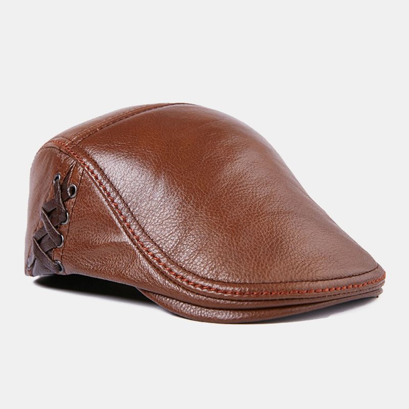 Miesten Lehmännahkaommel Lyhytlierinen Baretti Litteä Lippalakki Syksy Talvi Lämmin Kupoli Ivy Cap Cabbie Hat