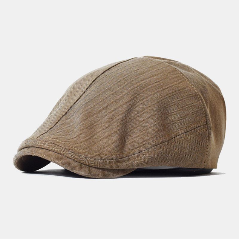 Miesten Newsboy Cap Puuvilla Pellava Kiinteät Kalanruotoraidat Elastinen Säädettävä Rento Hattu Maalari Hattu Baretti Litteä Lippalakki