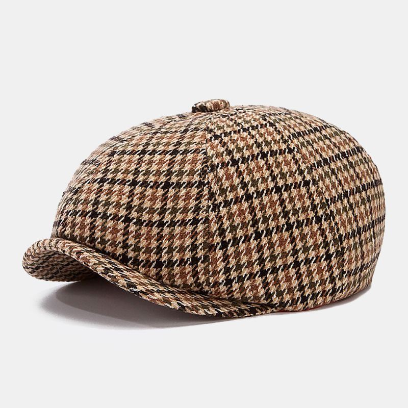 Miesten Newsboy-hatut Brittiretro Houndstooth Striped Dome Kahdeksankulmainen Hattu Cabbie Hat