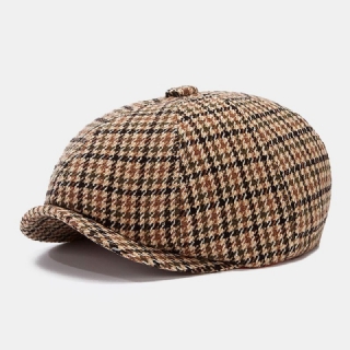 Miesten Newsboy-hatut Brittiretro Houndstooth Striped Dome Kahdeksankulmainen Hattu Cabbie Hat