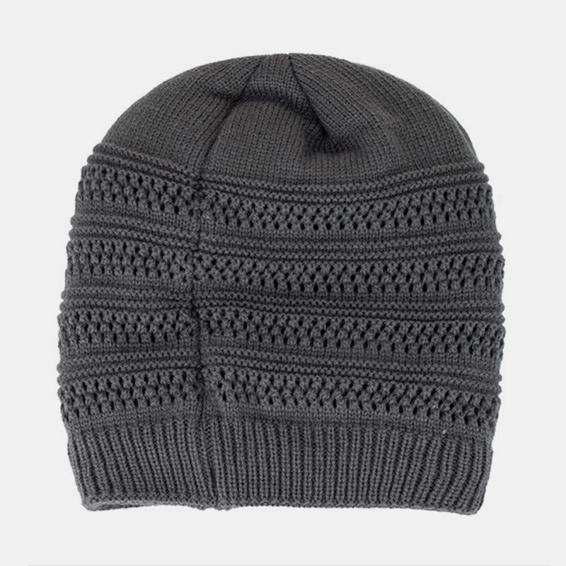 Miesten Ontto Neulottu Plus Velvet Yksivärinen Geometrinen Jacquard Lämmin Reunaton Pipo