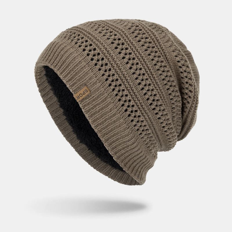 Miesten Ontto Neulottu Plus Velvet Yksivärinen Geometrinen Jacquard Lämmin Reunaton Pipo