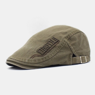 Miesten Puuvilla Kirjonta Kirje Retro Rento Litteä Hattu Baretti Hattu Eteenpäin Hattu