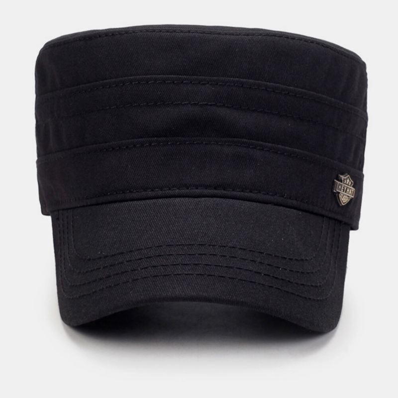 Miesten Puuvilla Metallinen Kirjain Rintanappi Niitti Säädettävä Ulkoilu Aurinkovarjo Litteä Hattu Peaked Cap Military Hat