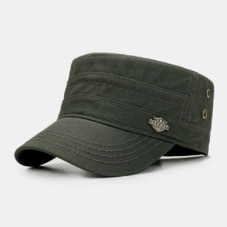 Miesten Puuvilla Metallinen Kirjain Rintanappi Niitti Säädettävä Ulkoilu Aurinkovarjo Litteä Hattu Peaked Cap Military Hat