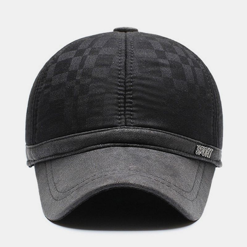 Miesten Puuvilla Pu Lim Patchwork Lattice Pattern Baseball Cap Sisäänrakennettu Kuulosuojaus Lämpö Ivy Lippalakki