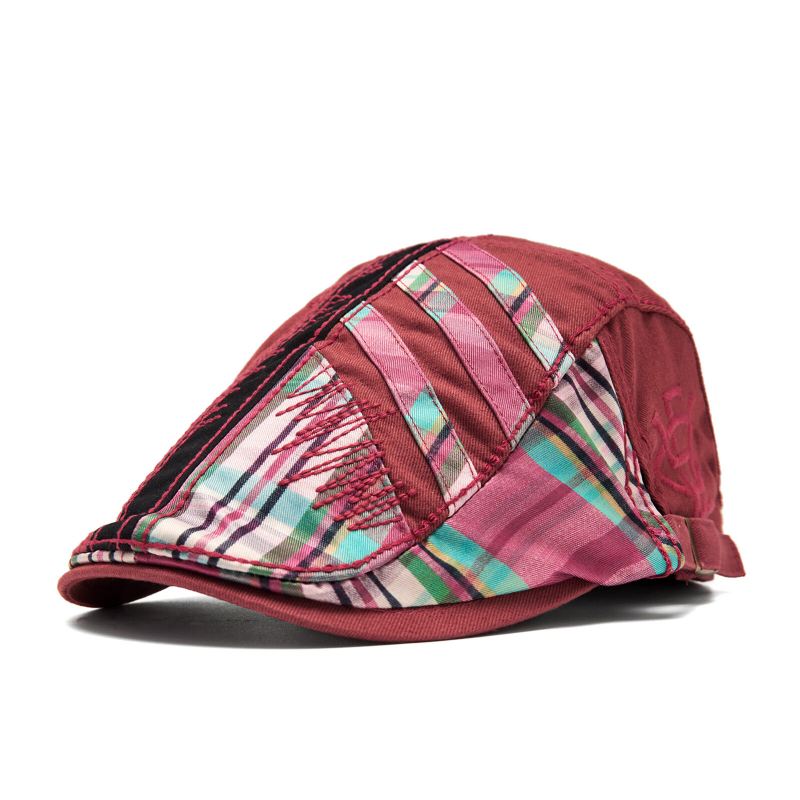 Miesten Puuvilla Ulkona Spliced Plaid Panel Visiiri Vintage Hattu Baretti Litteä Lippalakki