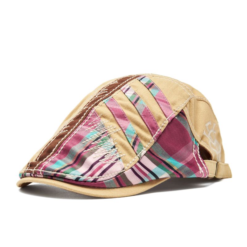 Miesten Puuvilla Ulkona Spliced Plaid Panel Visiiri Vintage Hattu Baretti Litteä Lippalakki