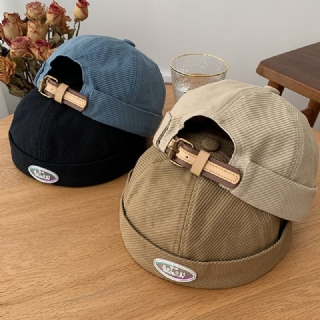 Miesten Puuvillainen Nahkasolki Hengittävä Hip-hop Säädettävä Aurinkosuoja Ohut Landlord Lippalakki Brimless Beanie Skull Cap
