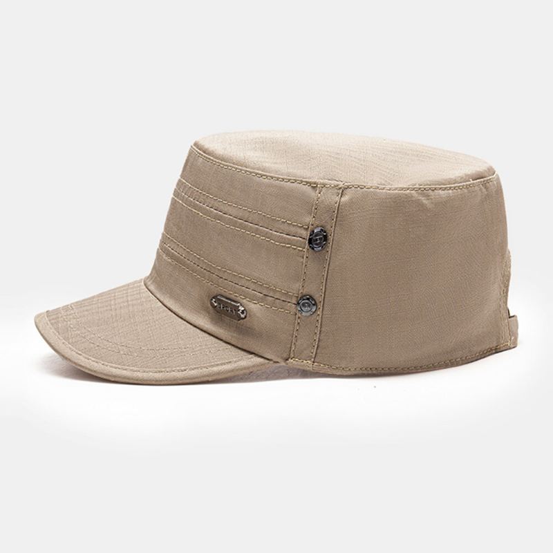 Miesten Puuvillainen Säädettävä Hihna Armeijan Lippis Kadettihattu Metallimerkki Design Military Cap Litteä Top Cap