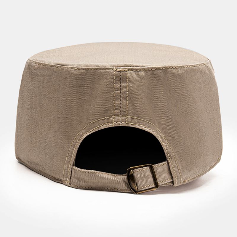 Miesten Puuvillainen Säädettävä Hihna Armeijan Lippis Kadettihattu Metallimerkki Design Military Cap Litteä Top Cap