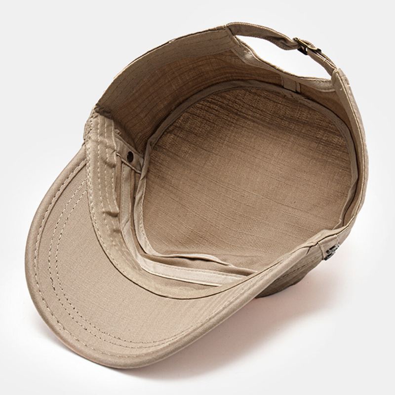 Miesten Puuvillainen Säädettävä Hihna Armeijan Lippis Kadettihattu Metallimerkki Design Military Cap Litteä Top Cap