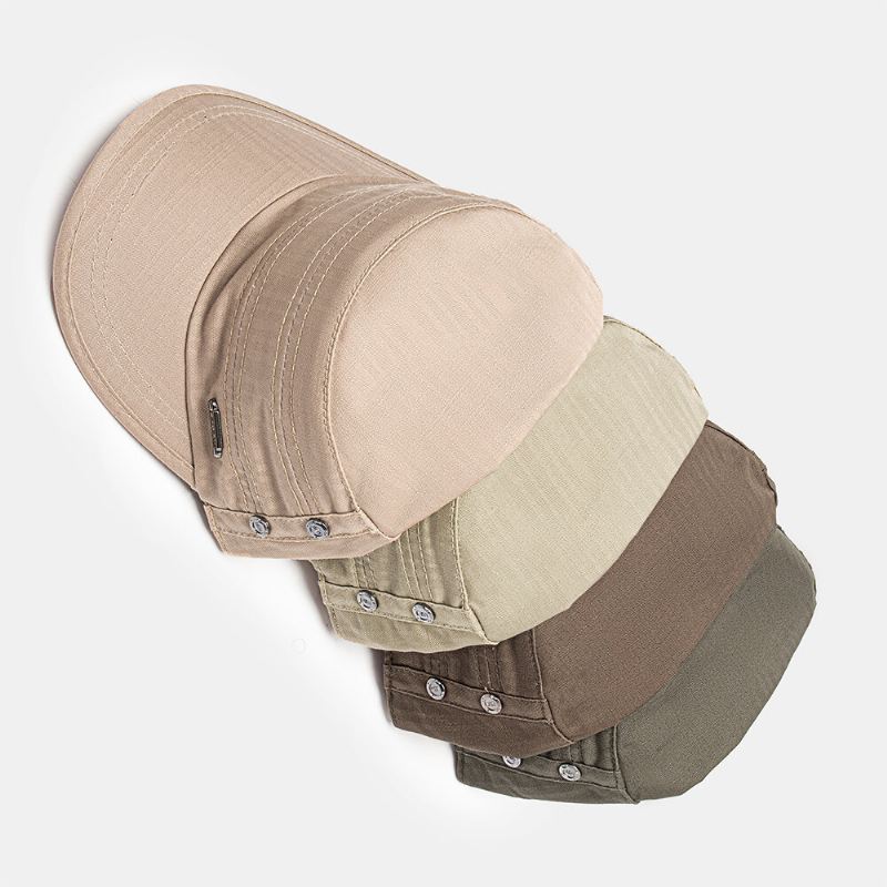 Miesten Puuvillainen Säädettävä Hihna Armeijan Lippis Kadettihattu Metallimerkki Design Military Cap Litteä Top Cap