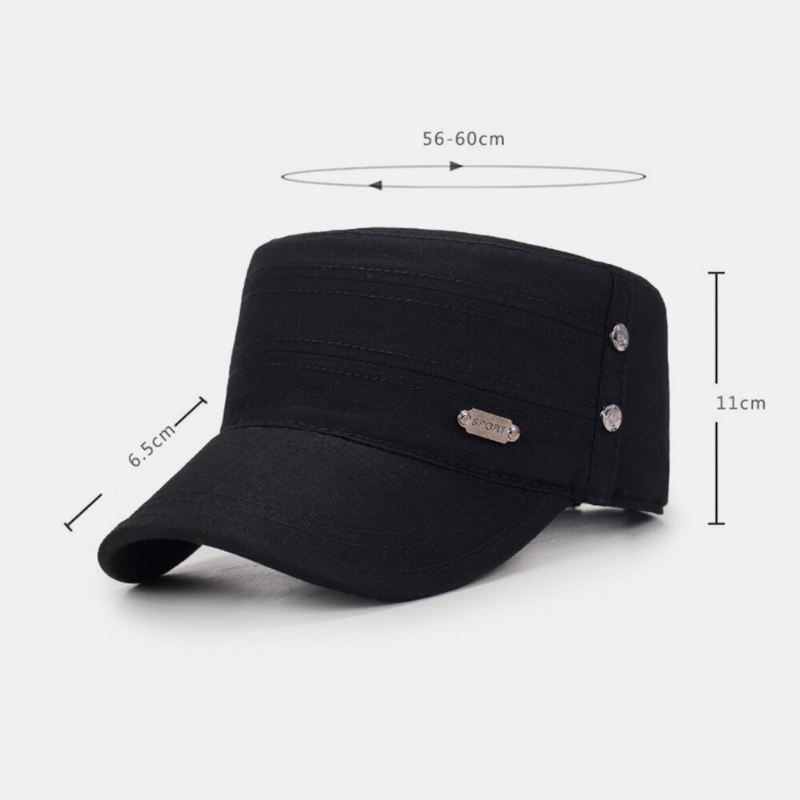 Miesten Puuvillainen Säädettävä Hihna Armeijan Lippis Kadettihattu Metallimerkki Design Military Cap Litteä Top Cap
