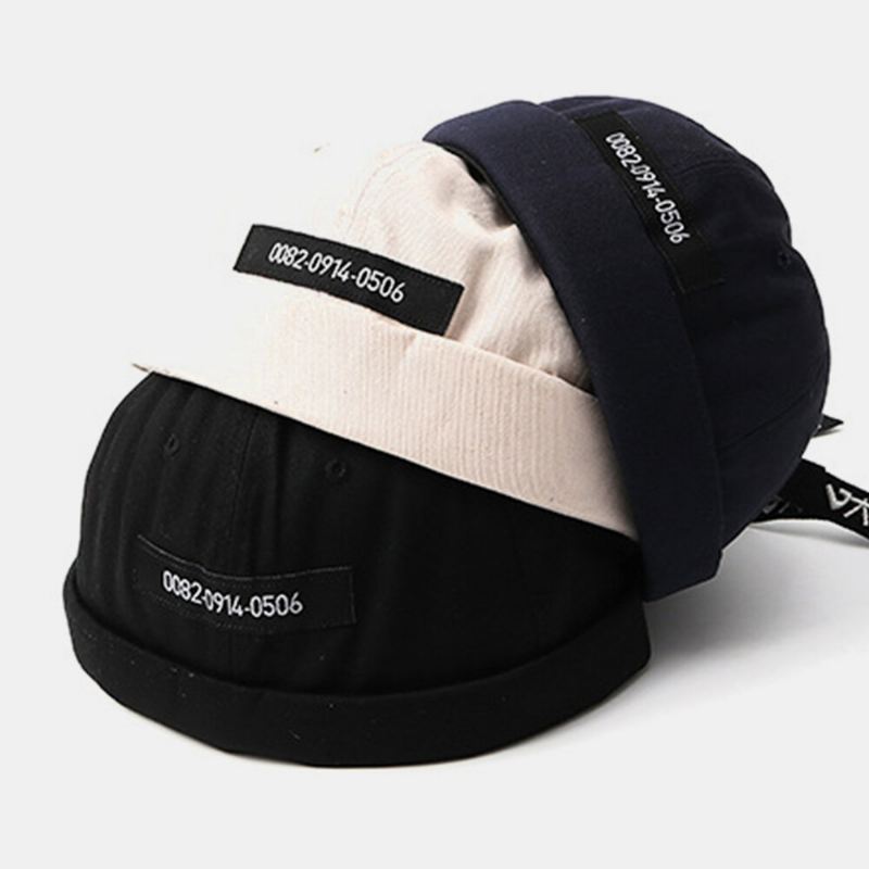 Miesten Puuvillanumerot Slogan Patch Street Retro Brimless Beanie Landlord Cap Skull Cap