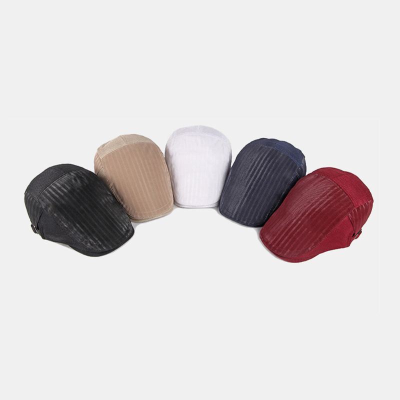 Miesten Sanomalehtipäällikkö Pystyraidat Polyesteriverkko Patchwork Säädettävä Ulkona Hengittävä Aurinkosuoja Eteenpäin Hattu Baretti Litteä Lippalakki