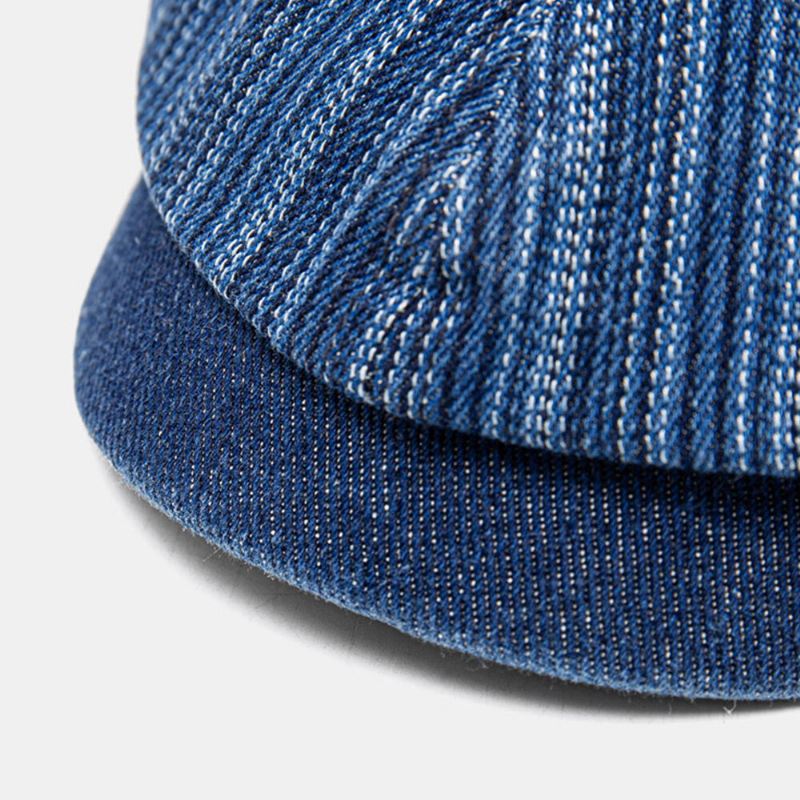 Miesten Sanomalehtipoikahatut Denim Brittiläinen Muoti Raidallinen Ulkoilu Sunsahde Kahdeksankulmainen Hattu Maalari Hattu