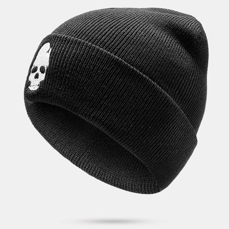 Miesten Yksivärinen Pääkallo Kirjontakuvio Neulottu Hattu Muoti Kuulosuojaimet Lämmin Reunaton Pipo Landlord Cap Skull Cap