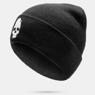 Miesten Yksivärinen Pääkallo Kirjontakuvio Neulottu Hattu Muoti Kuulosuojaimet Lämmin Reunaton Pipo Landlord Cap Skull Cap