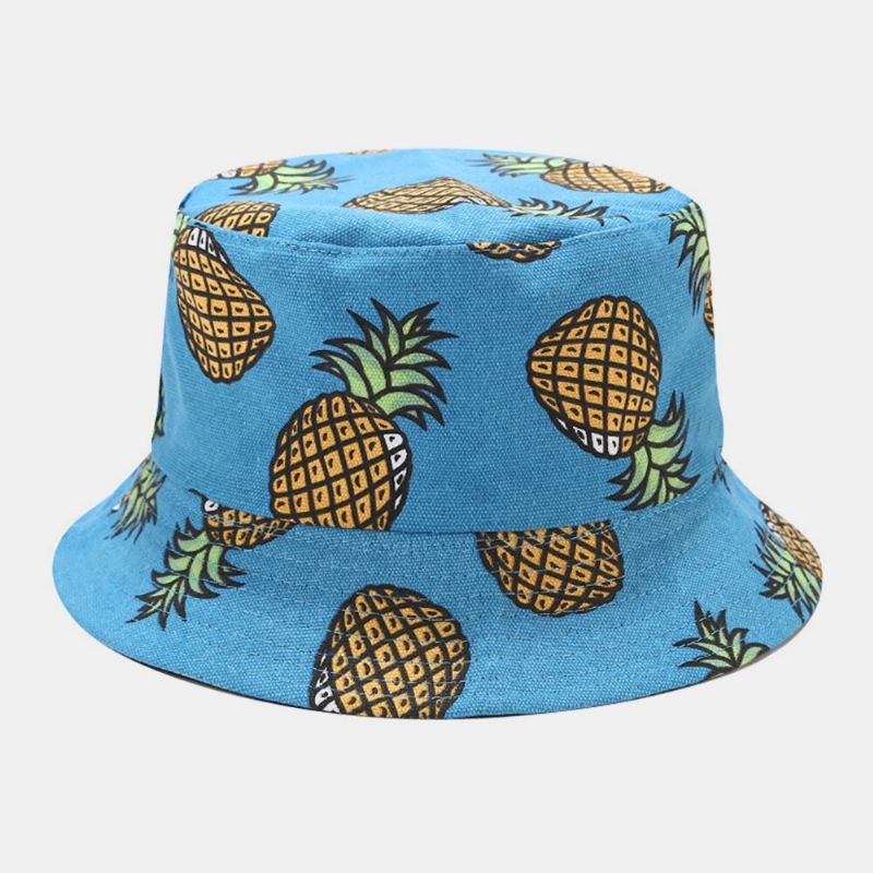 Naiset Miehet Kaksipuoleinen Hedelmä Ananas Kuvio Ulkona Rento Aurinkovarjo Bucket Hat