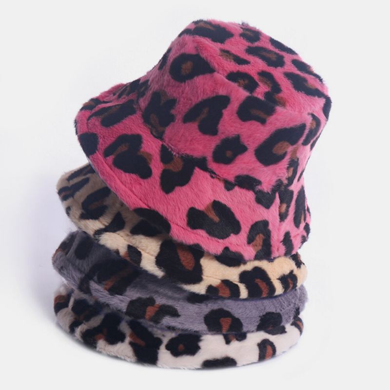 Naisten Kaninkarva Leopardikuvio Rento Lämmin Kaikenlaiset Bucket Hat