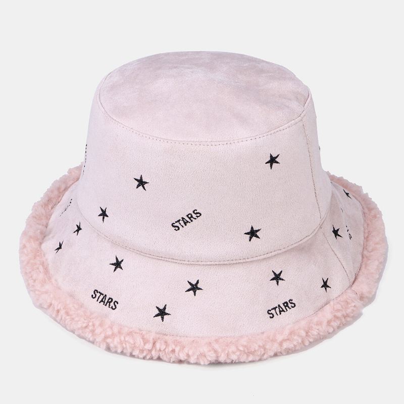 Naisten Kashmir Ja Mokkanahka Lämmin Pehmeä Kirjonta Stars Outdoor Bucket Hat