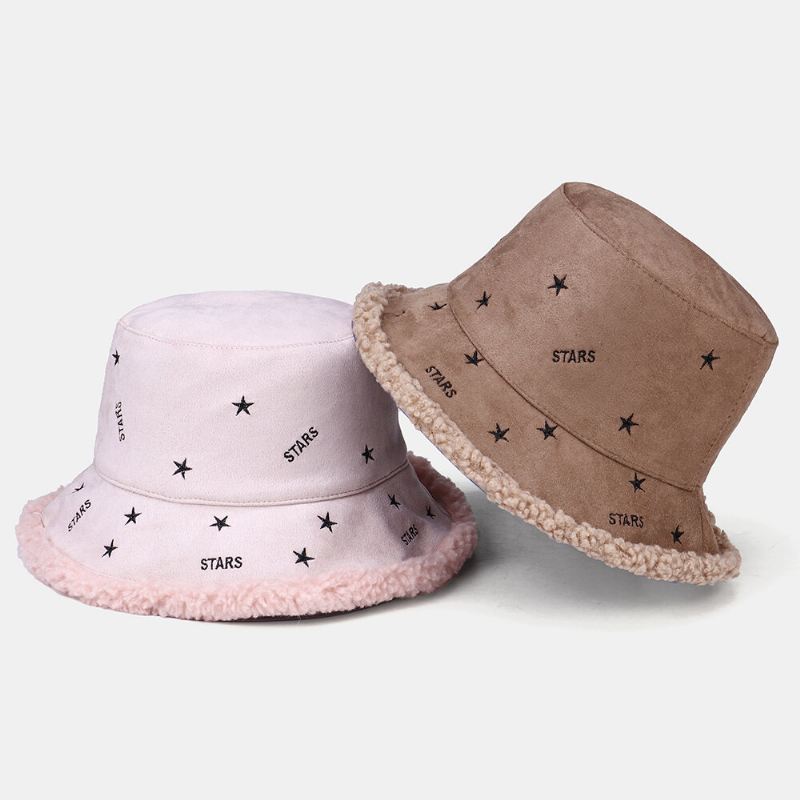 Naisten Kashmir Ja Mokkanahka Lämmin Pehmeä Kirjonta Stars Outdoor Bucket Hat