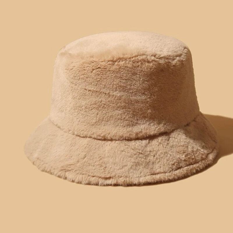 Naisten Paksu Lämmin Talvi Bucket Hattu Yksivärinen Tyttöjen Tasainen Sametti Fedoras Naisten Pehmo Bob