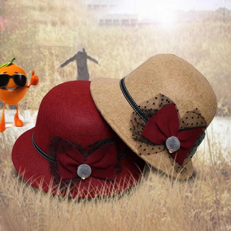 Naisten Talvi Ulkoilu Viileä Suojaus Lämmin Silinteri Huopa Rusetti Koriste Pitsi Fedora Hattu Bucket Hat
