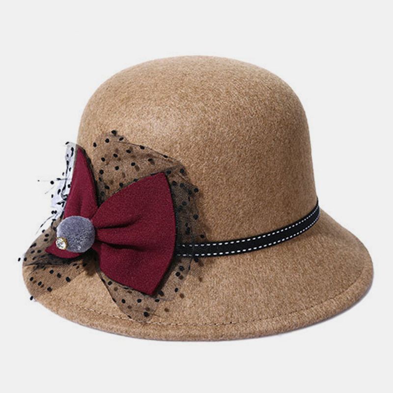 Naisten Talvi Ulkoilu Viileä Suojaus Lämmin Silinteri Huopa Rusetti Koriste Pitsi Fedora Hattu Bucket Hat