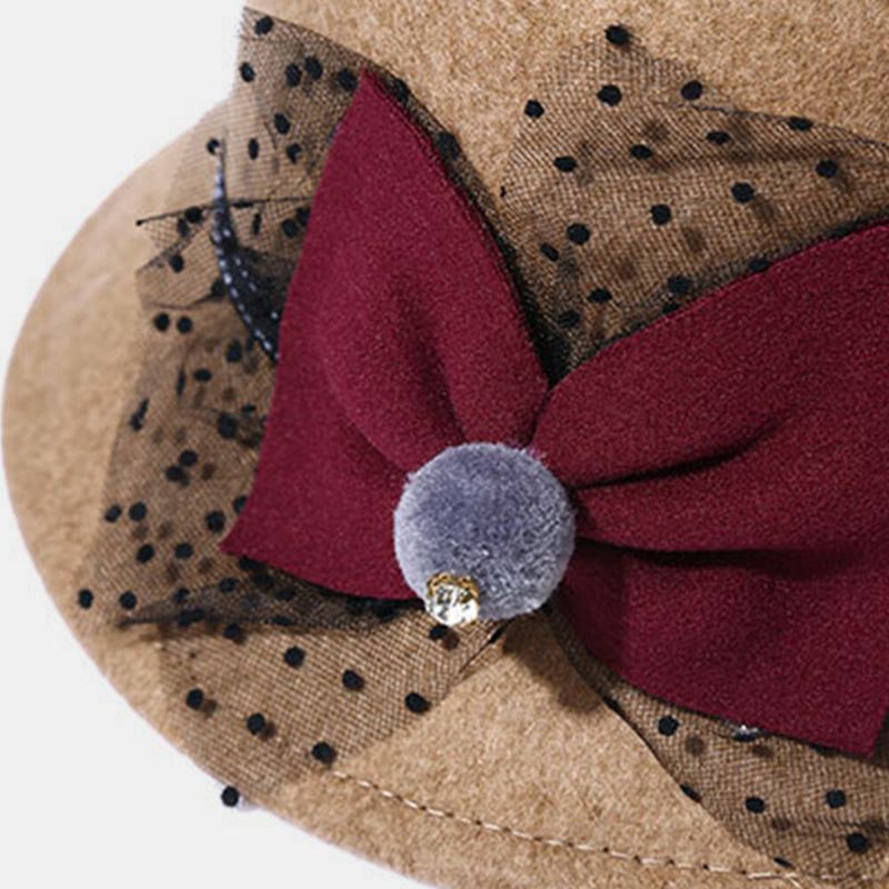 Naisten Talvi Ulkoilu Viileä Suojaus Lämmin Silinteri Huopa Rusetti Koriste Pitsi Fedora Hattu Bucket Hat